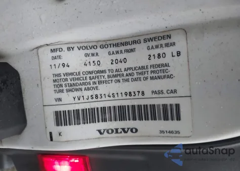 1995 Volvo 940 из США, поврежденный, VIN YV1JS8314S1198378